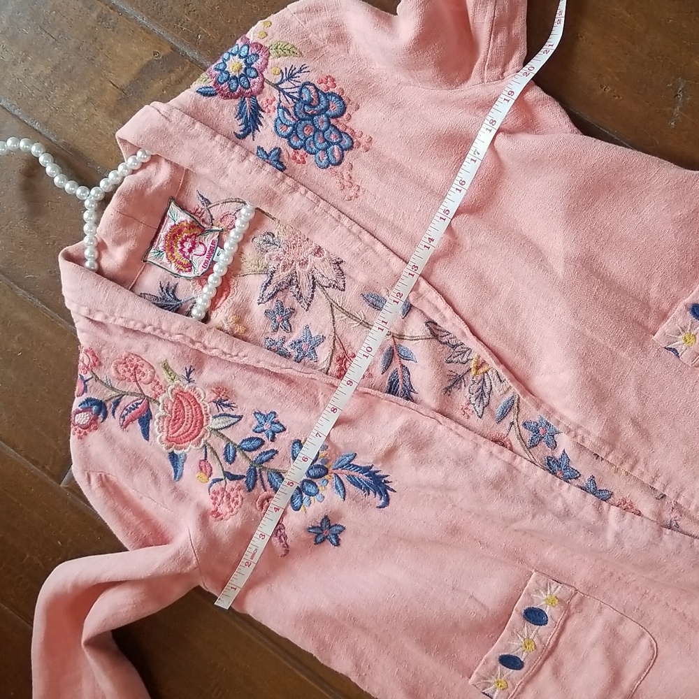 Johnny Was Tiwa Linen Embroidered Open Front Jacket Coat Small Medium - Picture 7 of 8